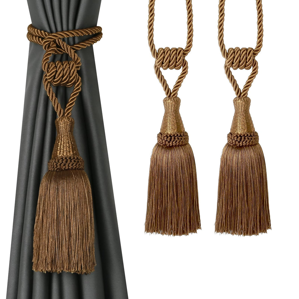 Tassel Curtain Tiebacks Handmade Holdbacks (Coffee) - 2 Pack