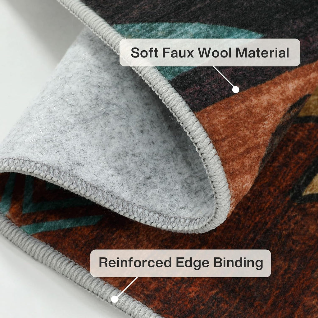 Southwestern 5x7 Red Washable Area Rugs for Living Bedroom