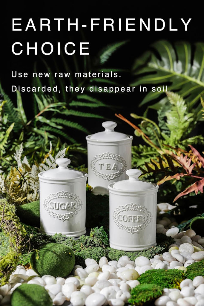 Ceramic Canisters Sets For The Kitchen Canisters For Countertop Airtight Coffee Canisters For Ground Coffee - Set of 3