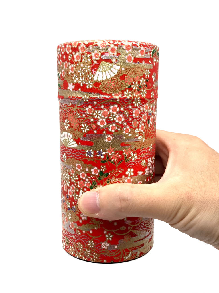 Japanese Tea Canister Tin Hyakkaryoran(Many Flowers Blooming in Profusion) /Double Lid/Japanese YUZEN Washi Paper