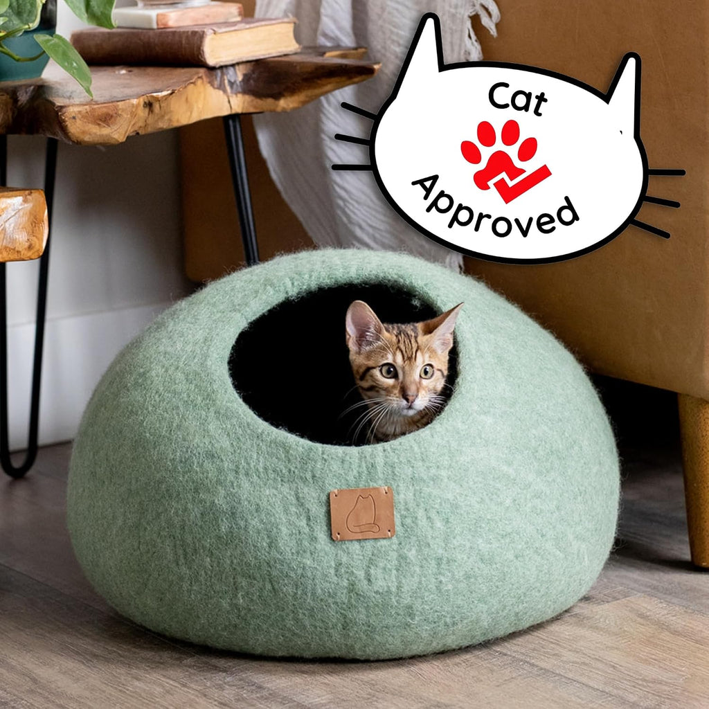 Extra Thick Felted Wool Cat Cave Bed Your Pet Will Love - Cozy and Warm Hideaway for Sleeping & Relaxing - Large