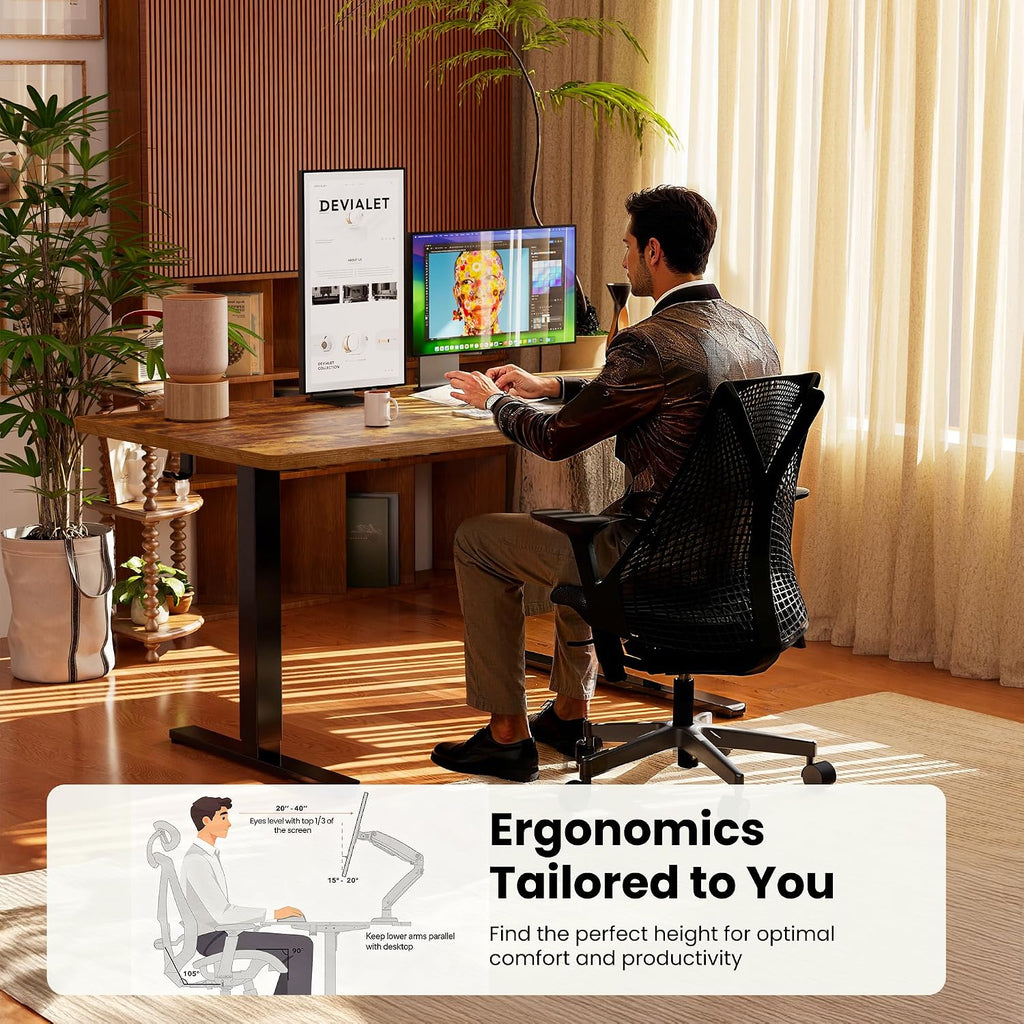 Height Adjustable Electric Standing Desk, 48 x 24 Inches Sit Stand up Desk, Memory Computer Home Office Desk, Vintage