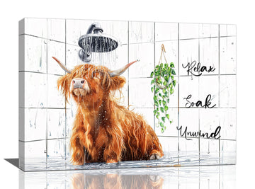 Highland Cow Wall Art Cattle In Shower Pictures For Wall Bathroom Quotes Sign Canvas Print Painting Farmhouse Cow