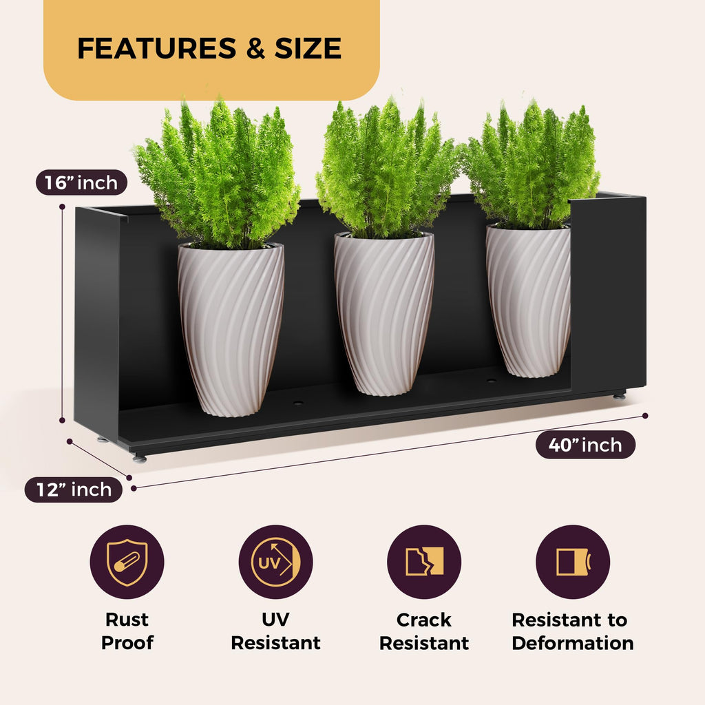 Outdoor Metal Planter Box 40Wx12Dx16H, Black