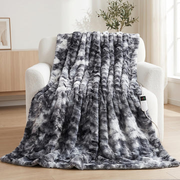 Electric Heated Blanket Throw Size 50"x60", Soft Sherpa Faux Fur Heating Blanket with 10 Adjustable Heat Settings