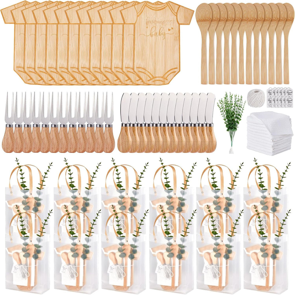 Baby Shower Prizes for Game Winners Bodysuit Shaped Cheese Board Gift with Spoons Butter Spreaders Gift Bags Kitchen