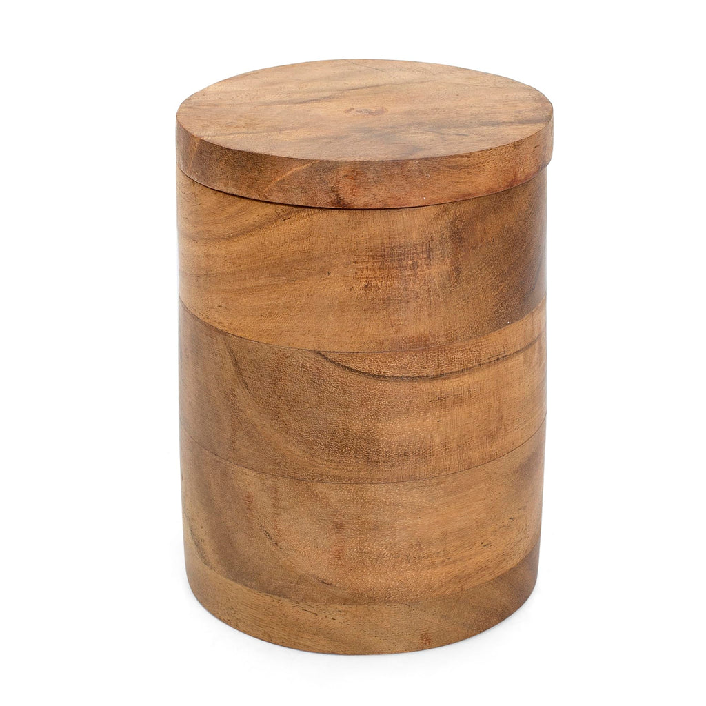 Decorative Acacia Wood Storage Jar With Wooden Lid For Dry Foods, Round Container For Cookies Coffee Tea Flour Sugar