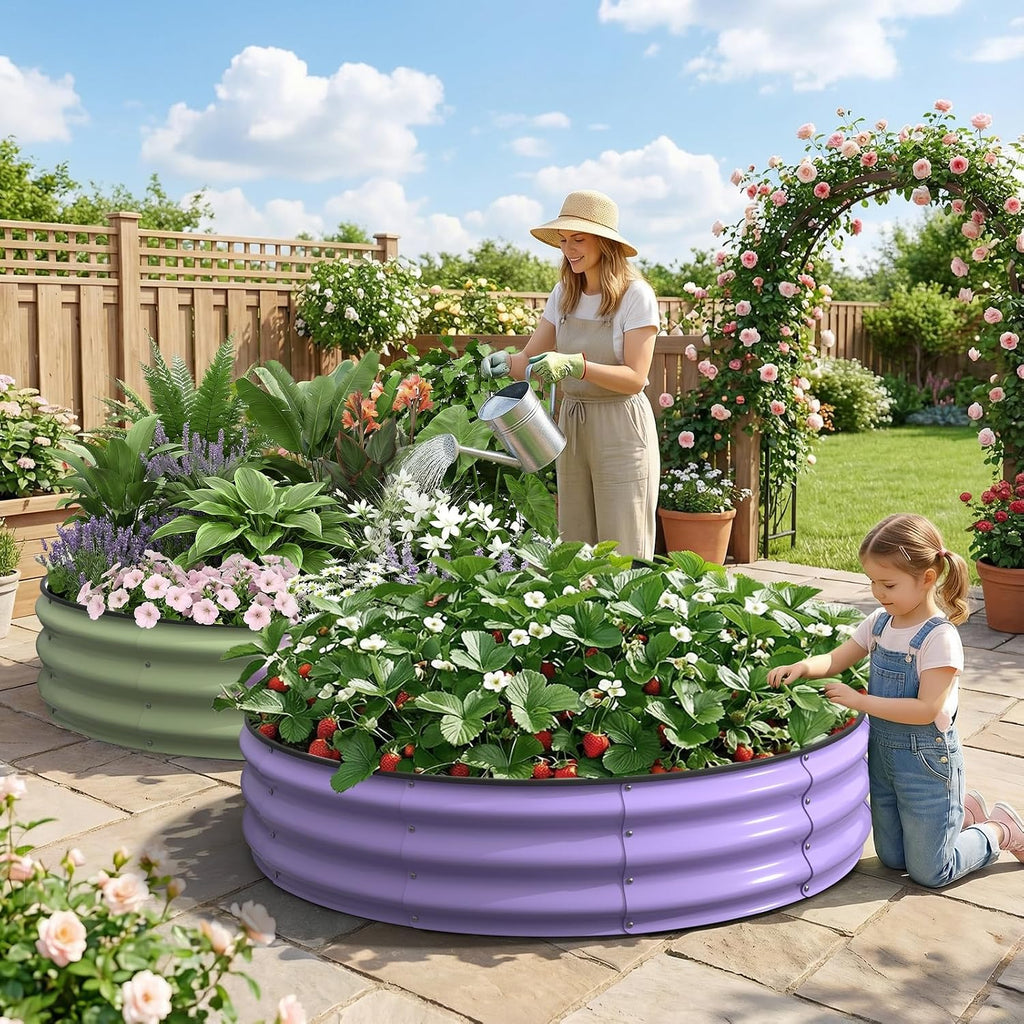 Round Raised Garden Bed, 4x4x1 FT Galvanized Steel Metal Garden Bed, Open-Bottom Design, 12-Inch Deep Outdoor Raised