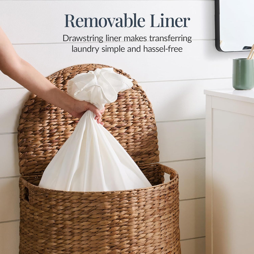 Half Moon Laundry Hamper w/Lid, Woven Half Round Laundry Basket, w/Removable Liner & Bult-in Handles & Laundry Room