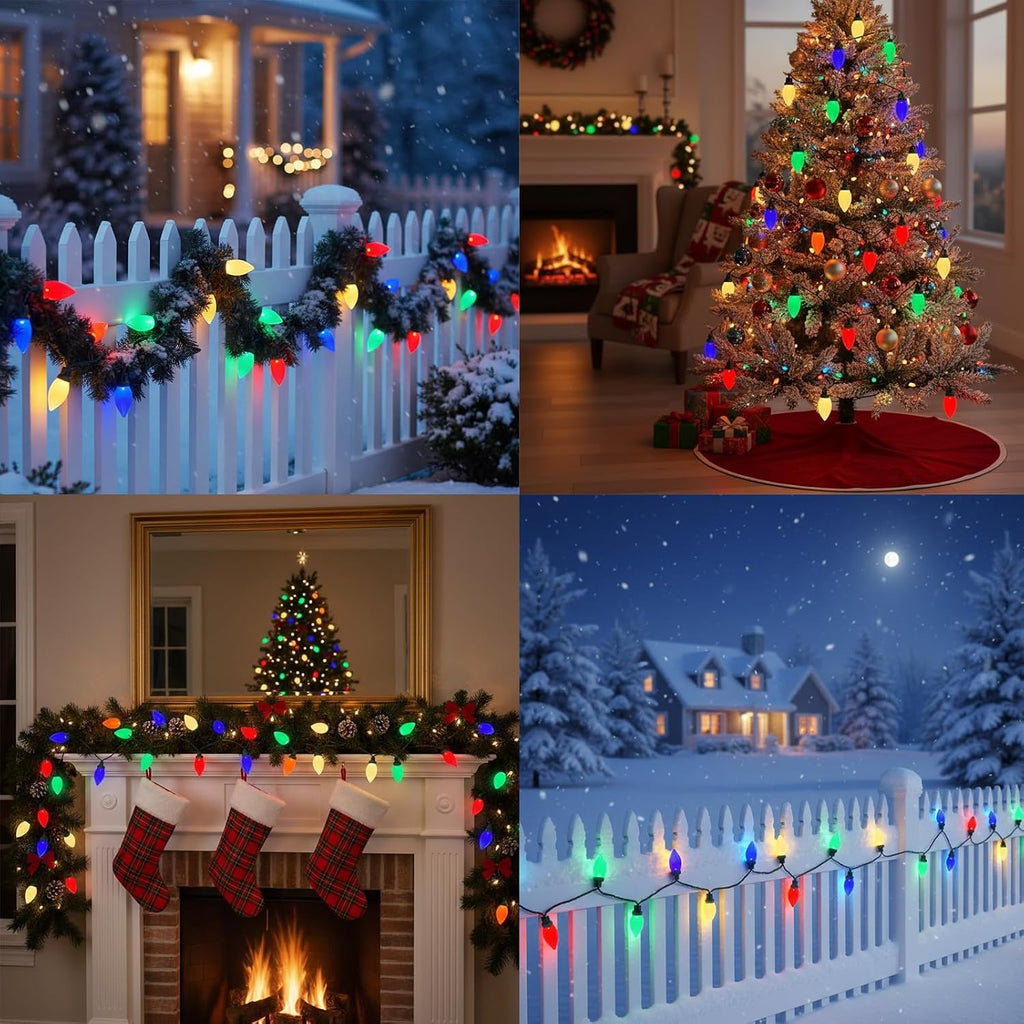 LED Christmas Lights Outdoor, 26FT, 50-Count Multicolor C9 Bulbs