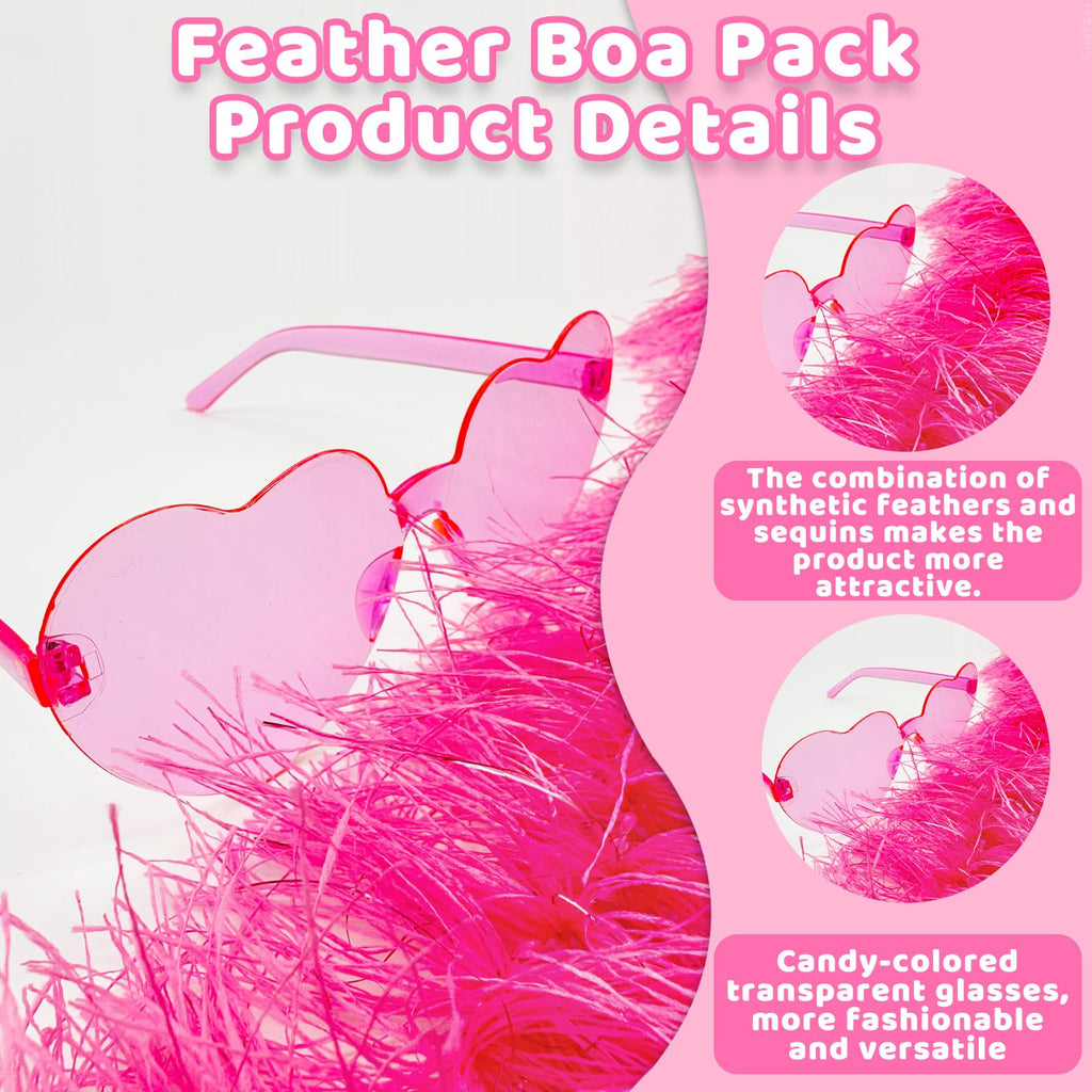 Pink Feather Boa 12PCS Feather Boas Party Pack (2m/6.6ft) Boa Sunglasses