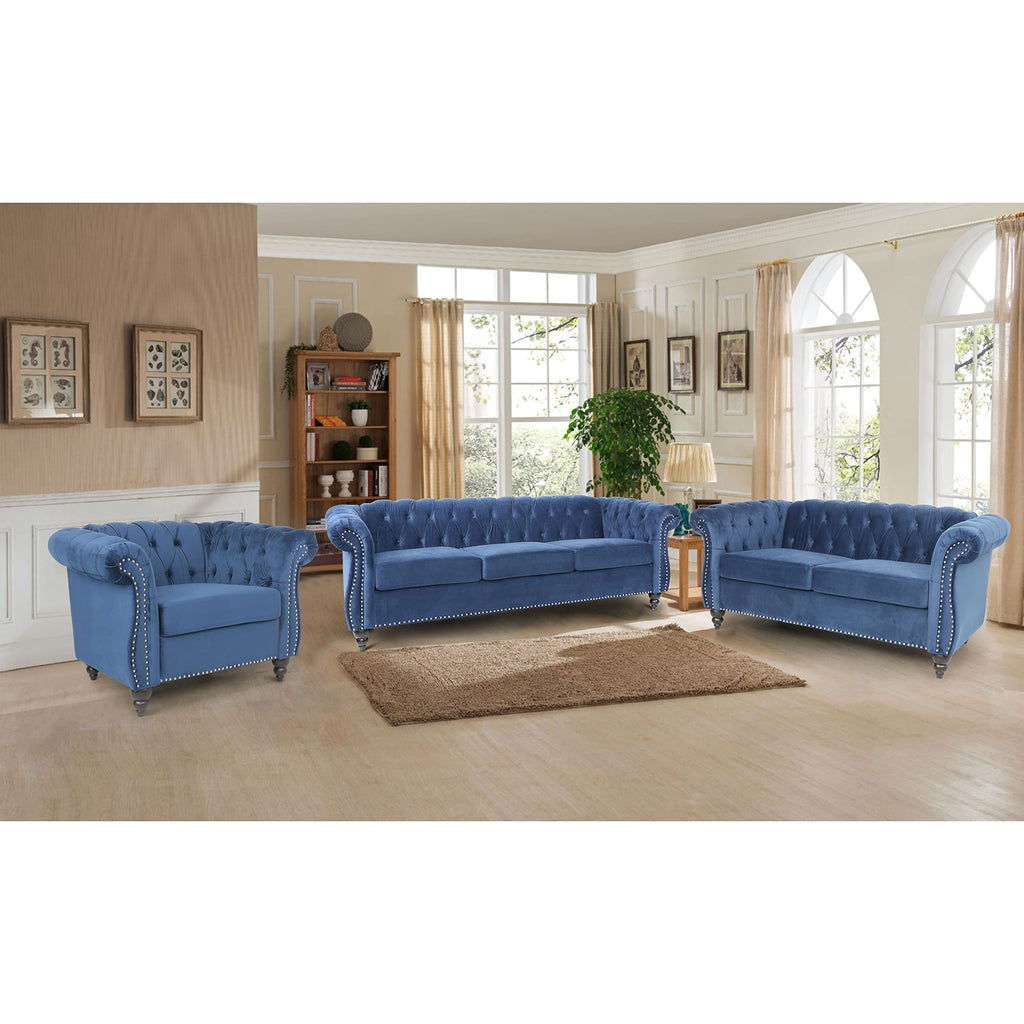 Chesterfield Classic Sofa, Mordern 3 Seater Velvet Sofa Couch, Tufted Back Chesterfield Settee Sofas with Nailhead
