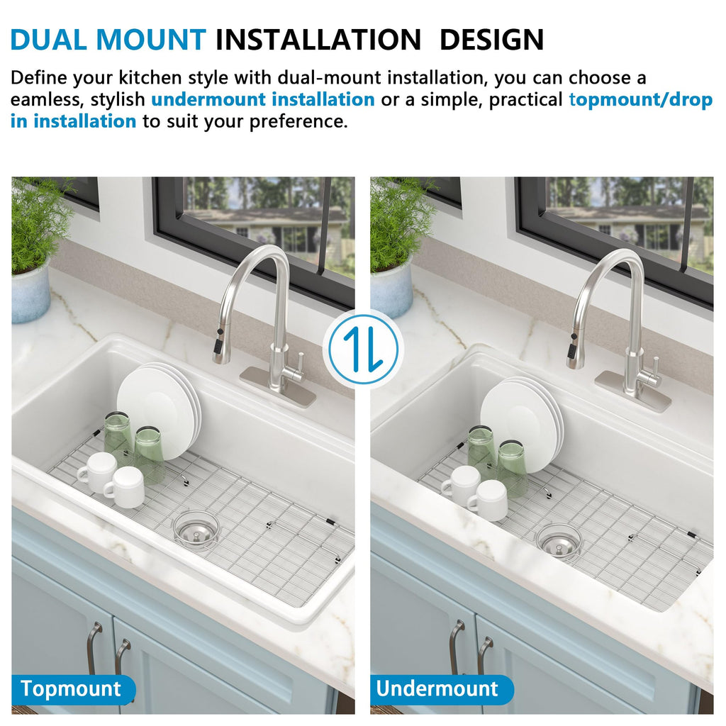 33"x19" White Undermount Sink Ledge Workstaion