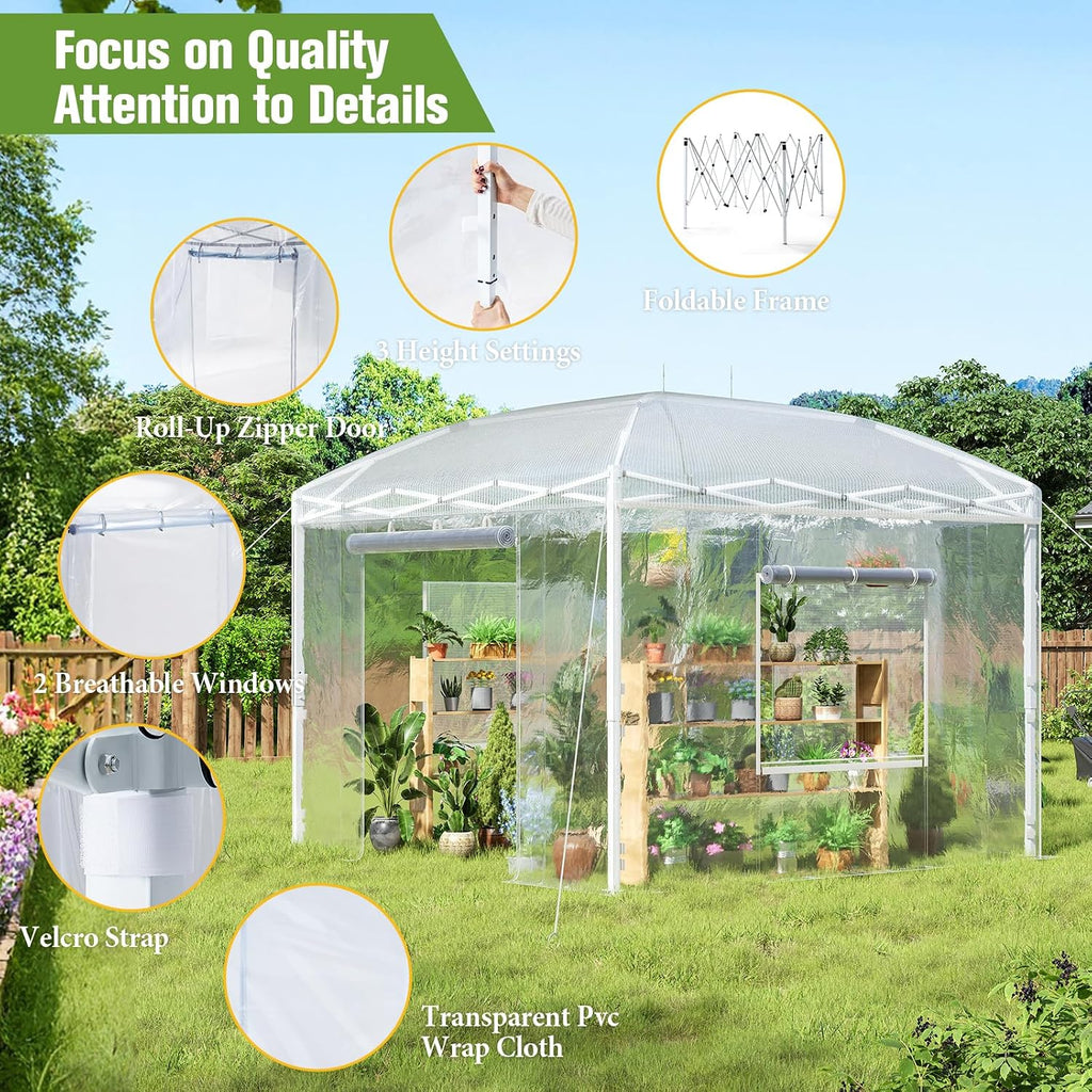 10x10x8.5 FT Portable Walk-in Greenhouse, Indoor Outdoor | Spacious plant shelter helps protect vegetables, flowers