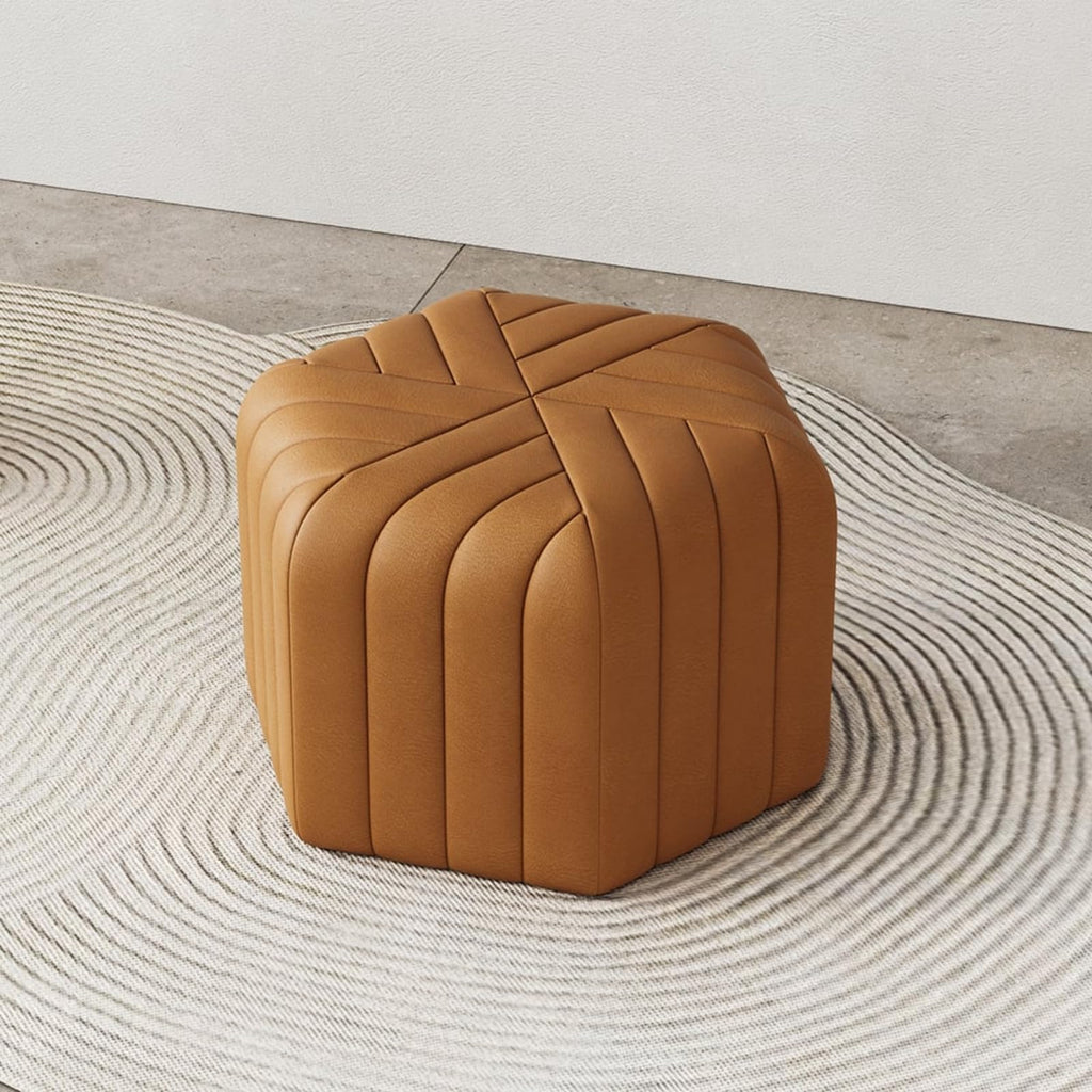 18.5" Hexagonal Pouf Ottoman Upholstered, Velvet, Brown