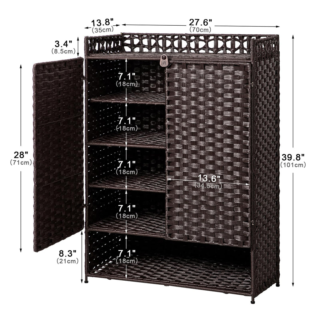 Rattan Shoe Cabinet, 6-Tier 39.8" Tall Shoe Storage Cabinet with Adjustable Shelves, 20 Pairs Storage Cabinet with