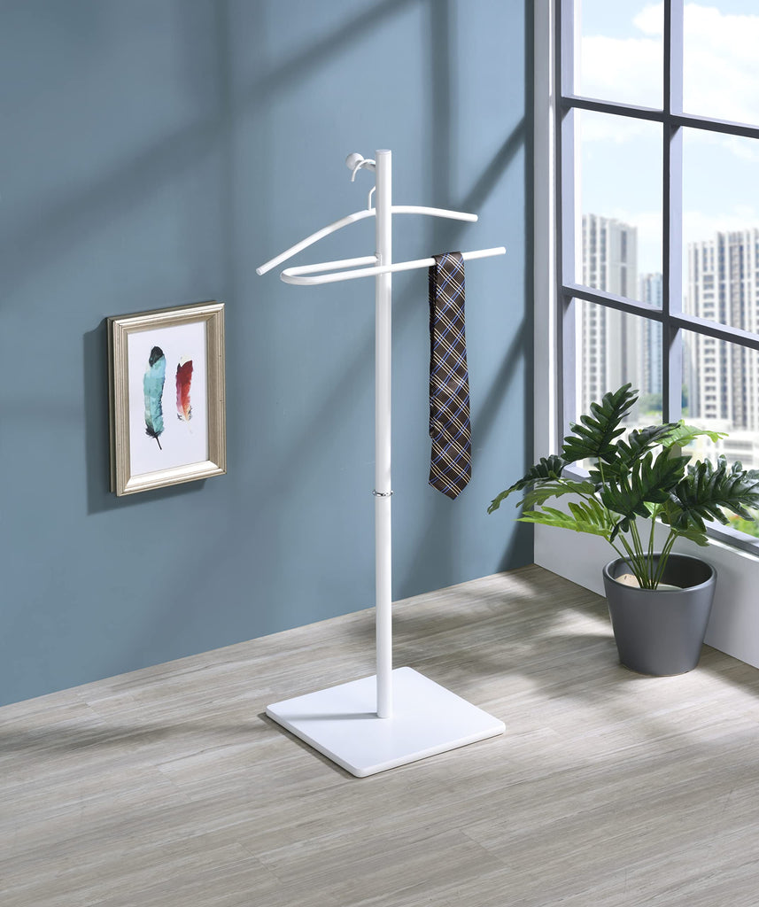 VL17242 Kumo Freestanding Metal Valet Stand Organizer with Removable Hanger, Trouser Bar, White, 11.5" W x