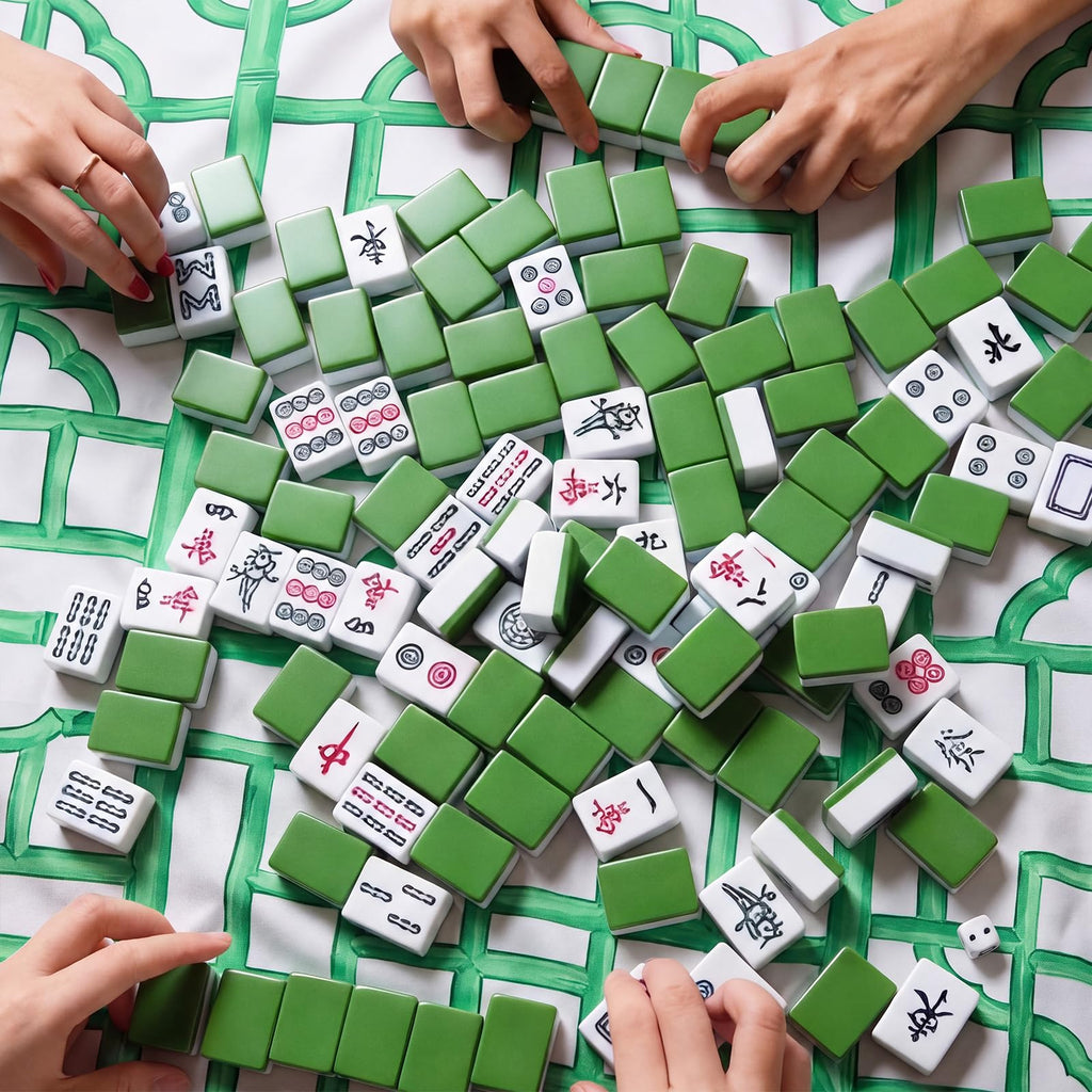 Green Chinoiserie Mahjong Tablecloth, 55 x 55 Inch