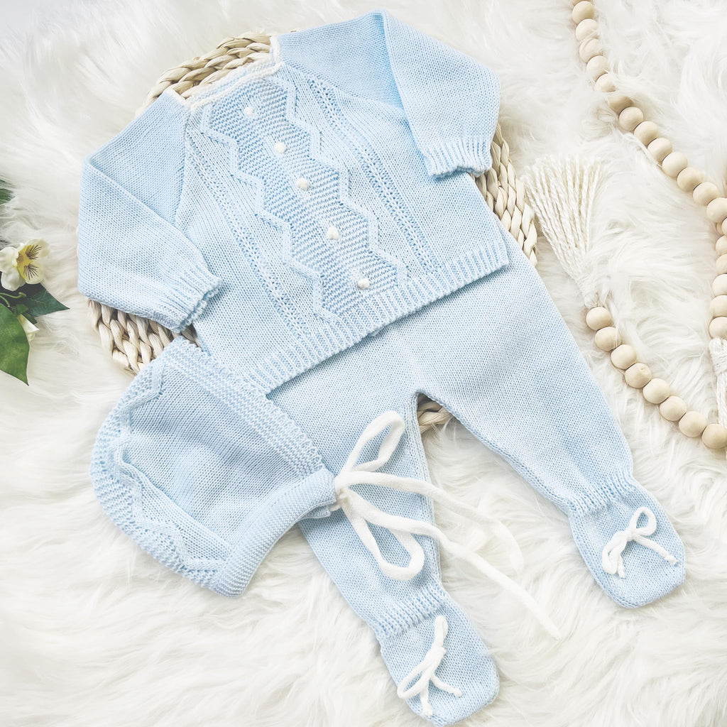 Newborn Baby Knitted Clothes Set, Coming Home Infant Knit Outfit for Boys and Girls (8344, Blue/White, Newborn)