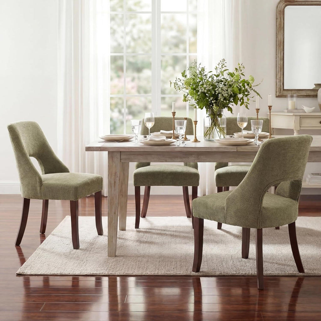 Wooden Dining Chairs Set of 4, Mid Century Modern Chenille Upholstered Dining Room Chair Kitchen Chairs, Farmhouse