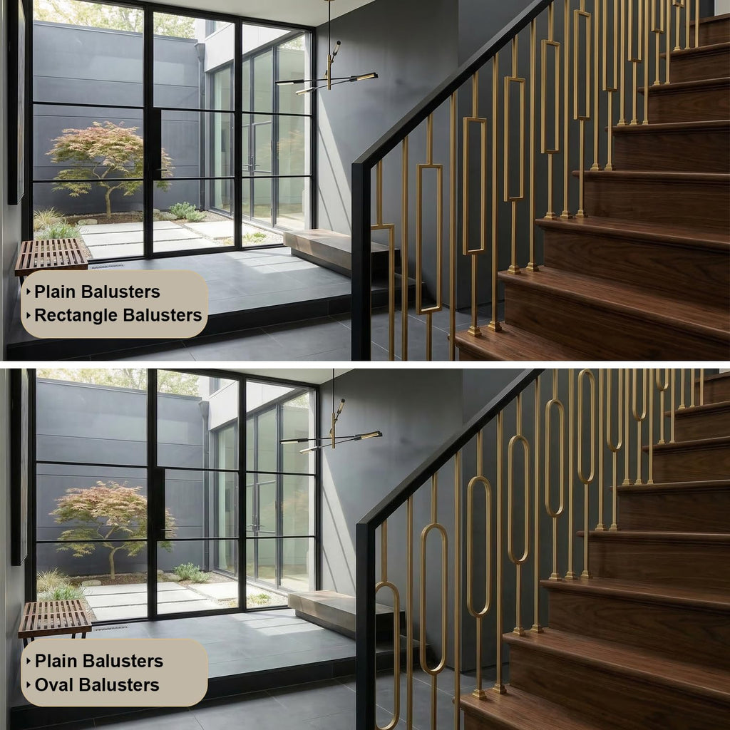 44" Brass Gold Wrought Iron Plain Balusters for Staircase Interior, 1/2" Square Hollow Iron Spindles, Decorative