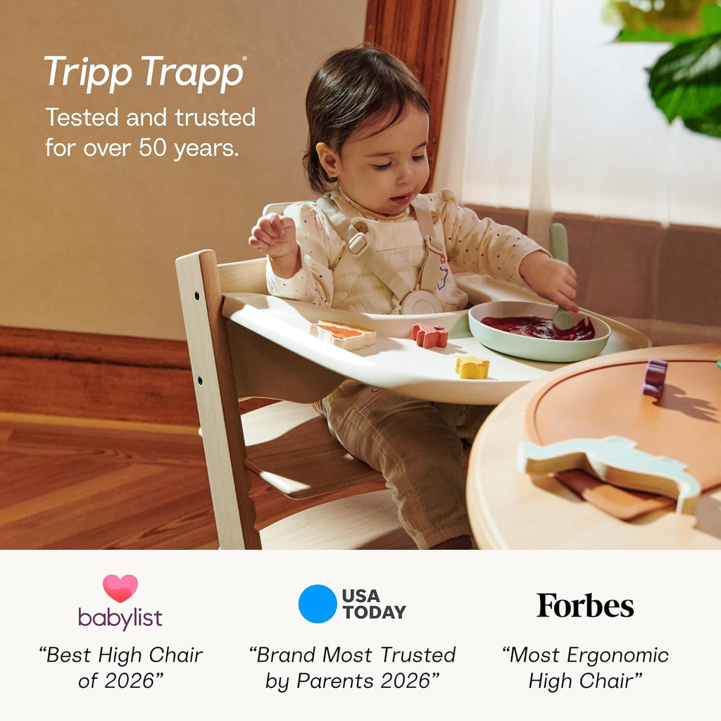 Tripp Trapp High Chair White with White Tray Signature Edition Includes Chair + Tray + Baby Set with Removable