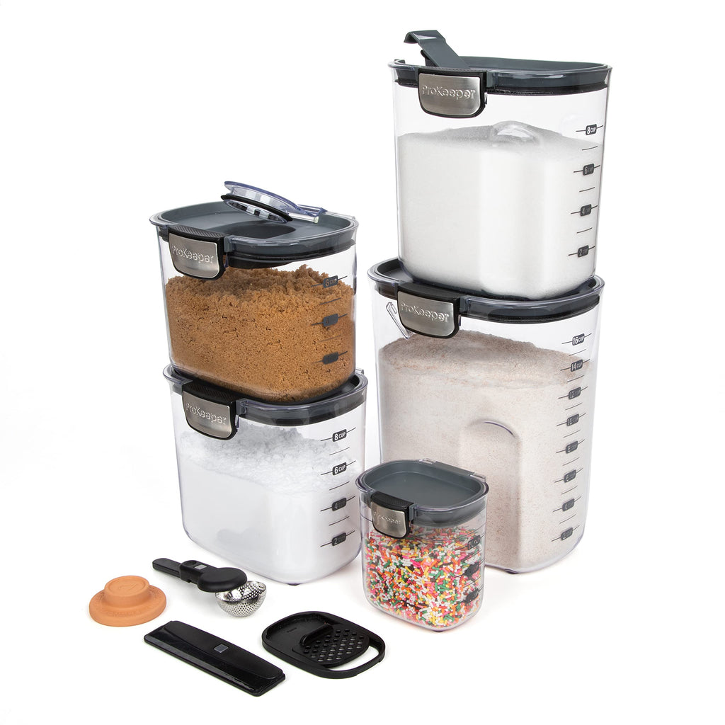 Airtight Food Storage Container Set - Clear Plastic Flour and Sugar Canister Set with Magnetic Accessories