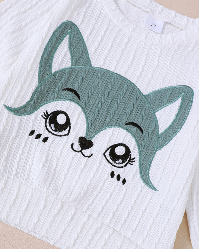 Toddler Girl Fall Clothes: Soft Warm Outfits Sets Fox Embroidered Knit Sweatshirt & Solid Sweatpants Cute Home &