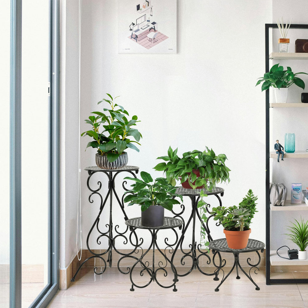 4-Pack Metal Plant Stand for Indoor Outdoor, Heavy Duty Flower Pot Stands for Multiple Plants, Rustproof Iron Planter