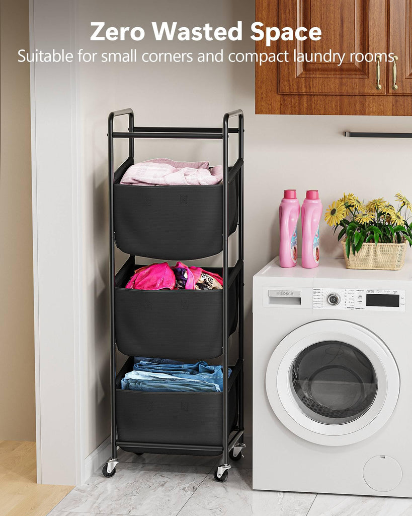 3 Section Laundry Sorter with Removable Bags, 120L Rolling Vertical Laundry Hamper, Stackable Laundry Baskets