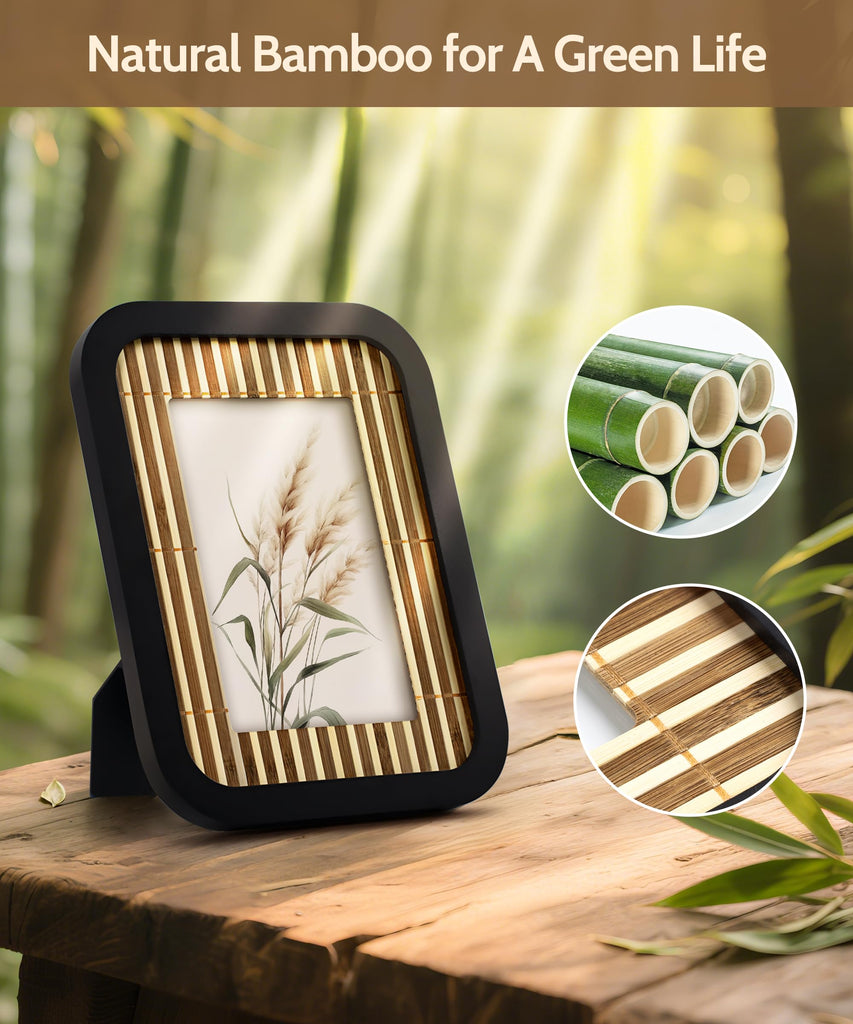 Boho 4x6 Picture Frame Black Bamboo Woven Photo Frame