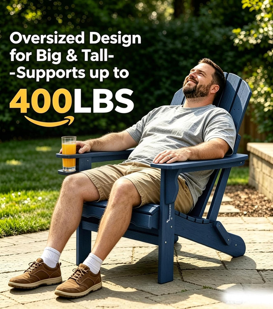 Folding Adirondack Chair, 25 Year Fade Proof Outdoor Patio Chairs | All-Weather Resistant,400 LBS Capacity,Wooden