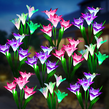 Outdoor Solar Lights, 10 Pack Solar Garden Light with Bigger Lily Flowers, Waterproof 7 Color Changing Solar Lights