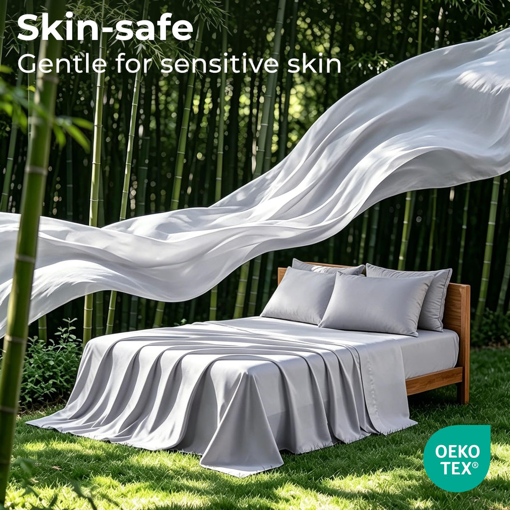 Queen Size 4-Piece Blend Rayon Derived from Bamboo Sheets Set, Cooling Bedding for Hot Sleepers, Breathable & Ultra