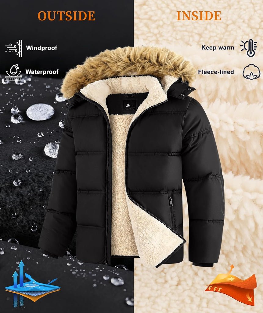 Boy's Girl's Winter Jackets Coat with Hood Windproof Puffer