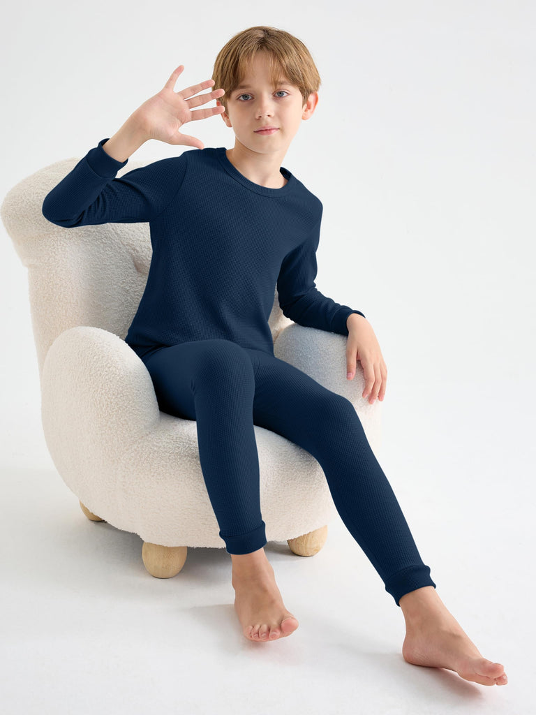 3 Sets Boys Waffle Thermal Underwear Set Base Layer for Kids