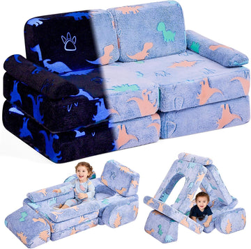 Dinosaur Modular Kids Play Couch for Toddlers 1-3, Glow-in-the-Dark
