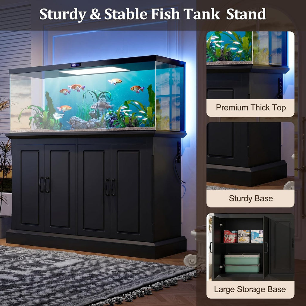 55-75 Gallon Aquarium Stand with Power Outlet, Heavy Duty Fish/Turtle Tank Stands with 4 Cabinets, Reptile Tank Stand