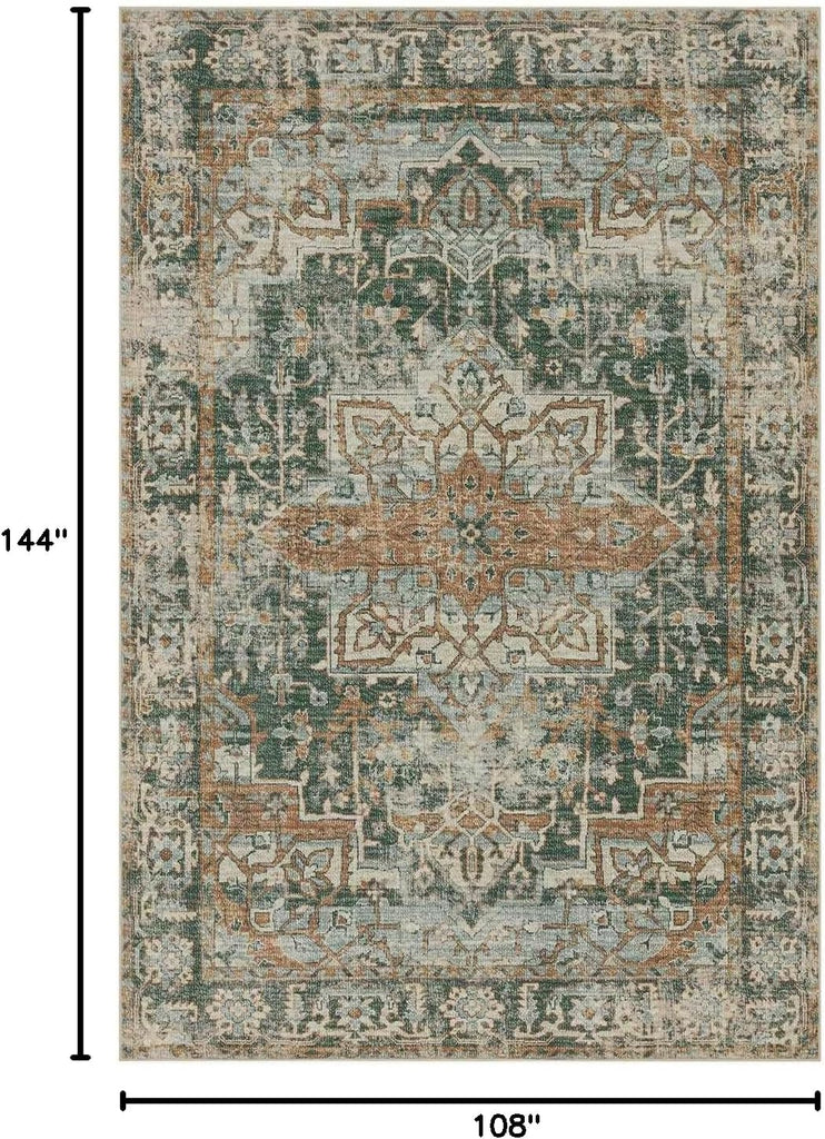 9x12 Area Rug for Living Room Bedroom, Extra Large Washable Rug, Green Vintage Retro Boho Rug, Non S