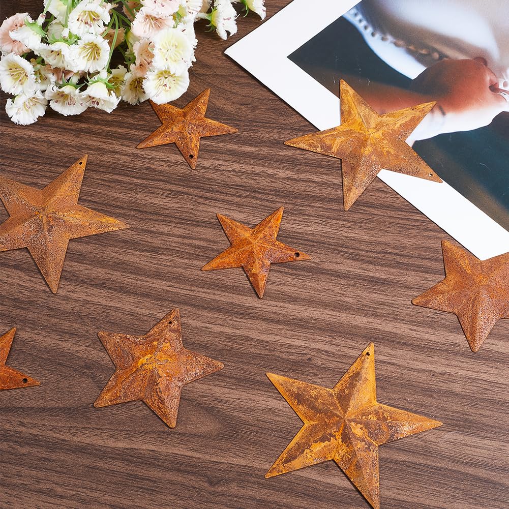 40PCS 3 Sizes Tin Dimensional Barn Stars Large Rusted Primitive Stars Pendants Western Metal Ornament Decor for Arts