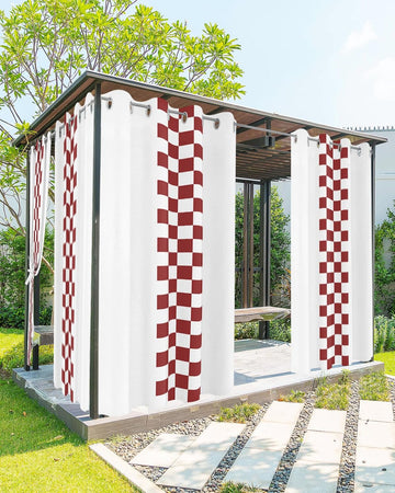 Outdoor Curtains Waterproof, Minimalist Red Buffalo Check Plaid Farmhouse Farm Theme Grommet Weatherproof Outsides