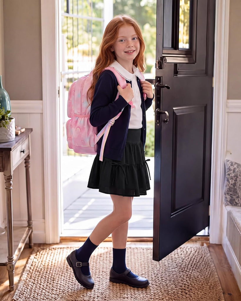 Girls Tiered Skirt with Built-in Shorts, Pockets & Bows