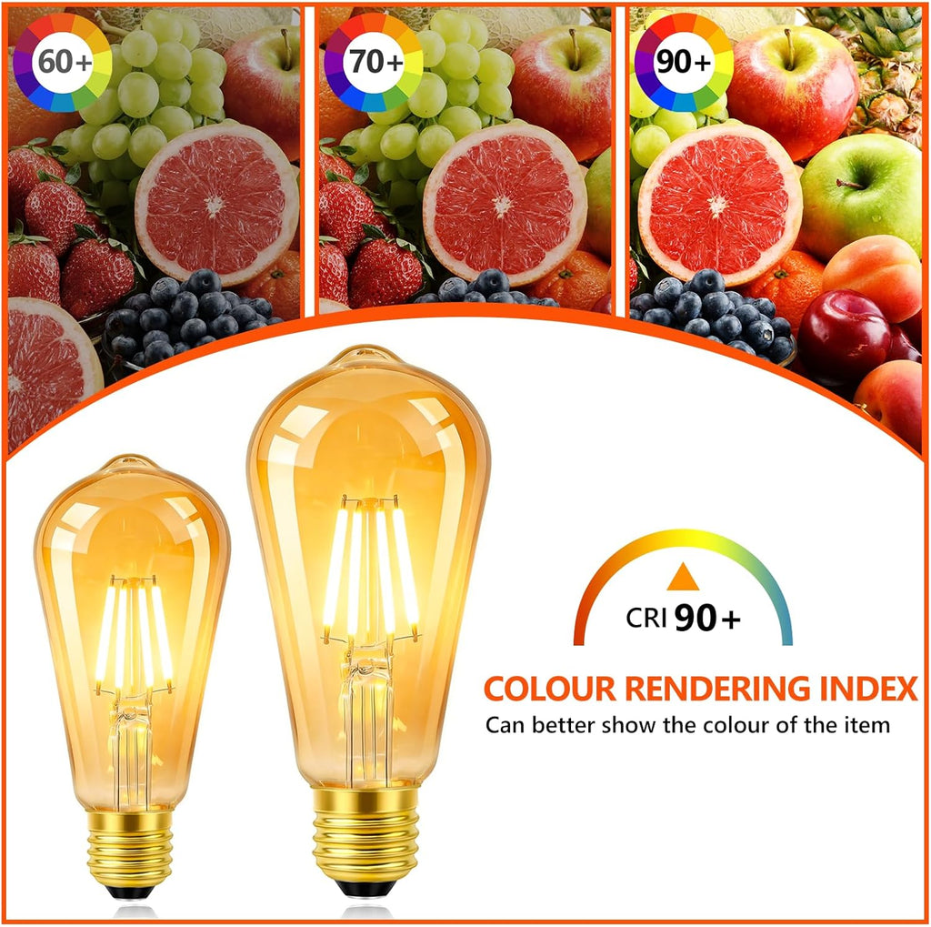 Vintage LED Edison Bulbs 60W Equivalent, Amber Warm 2200K, 2 Pack