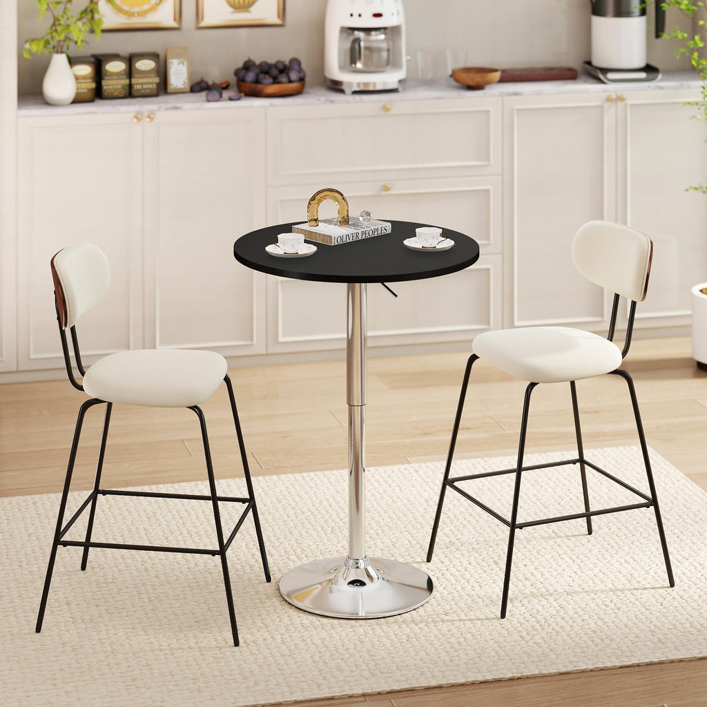 Round Pub Table, Height Adjustable Bar Table 27-36 inches, 360 Swivel Table Top, Black