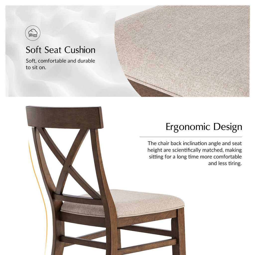 Solid Wood Dining Chairs Set of 2 with Cross Back, Walnut