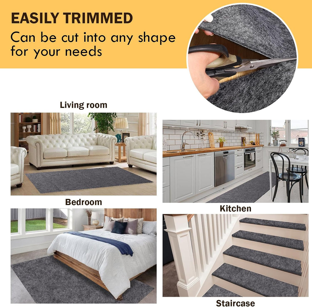 Waterproof Rug Pad 9x12 Ft, Under Area Carpet Padding, Non Slip Felt Rug Pads for Hardwood Floors, Protective - Set of 108