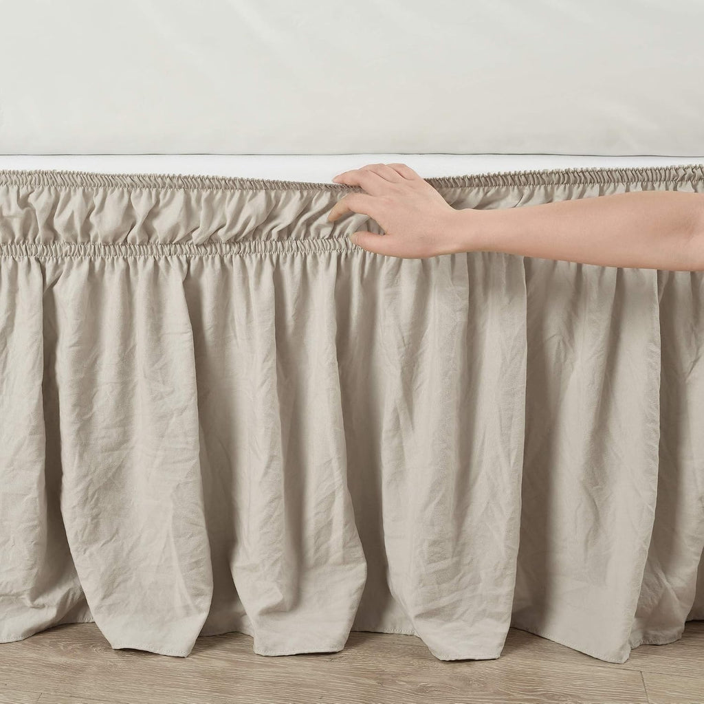 Ruched Ruffle Elastic Easy Wrap Around Bed Skirt Single Queen/King/Cal King Neutral - Queen Bed Skirt - Dust Ruffle
