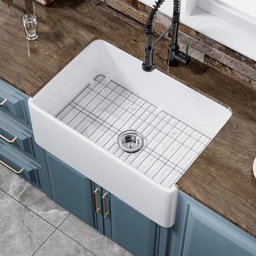 27" x 18" Fireclay Apron Front Farmhouse Sink White | Small single bowl farm style or laundry, Easy to clean