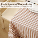 Taupe White Gingham Ruffled Table Cloth Rectangular for Seat 8-10, 100% Washed Cotton Buffet Cottage