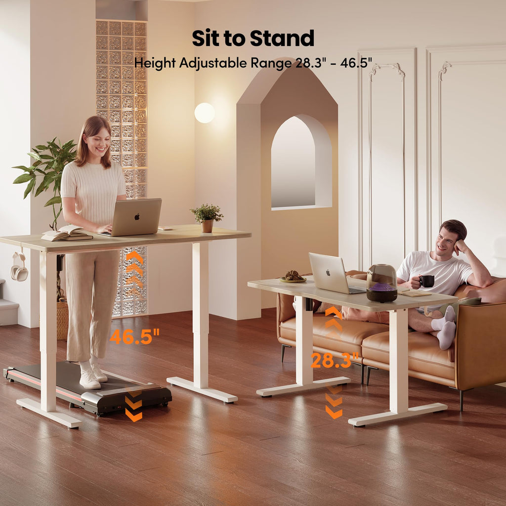 Standing Desk 48x24 Inch Electric Height Adjustable, Light Walnut